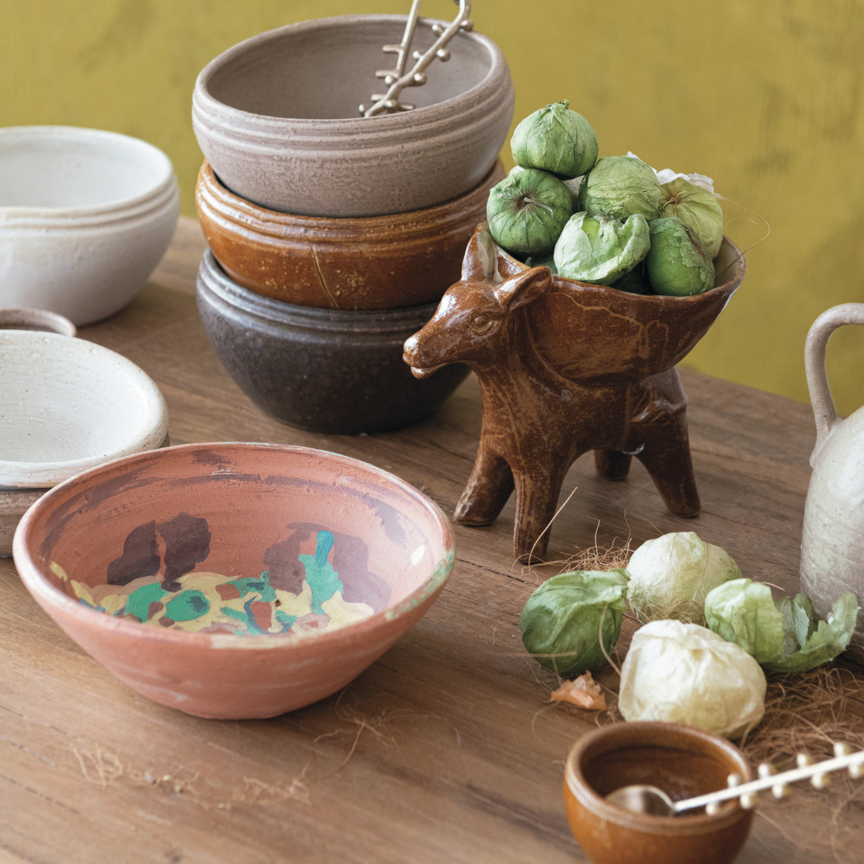 Vintage-Inspired Reactive Glaze Ceramic Stoneware Bowls