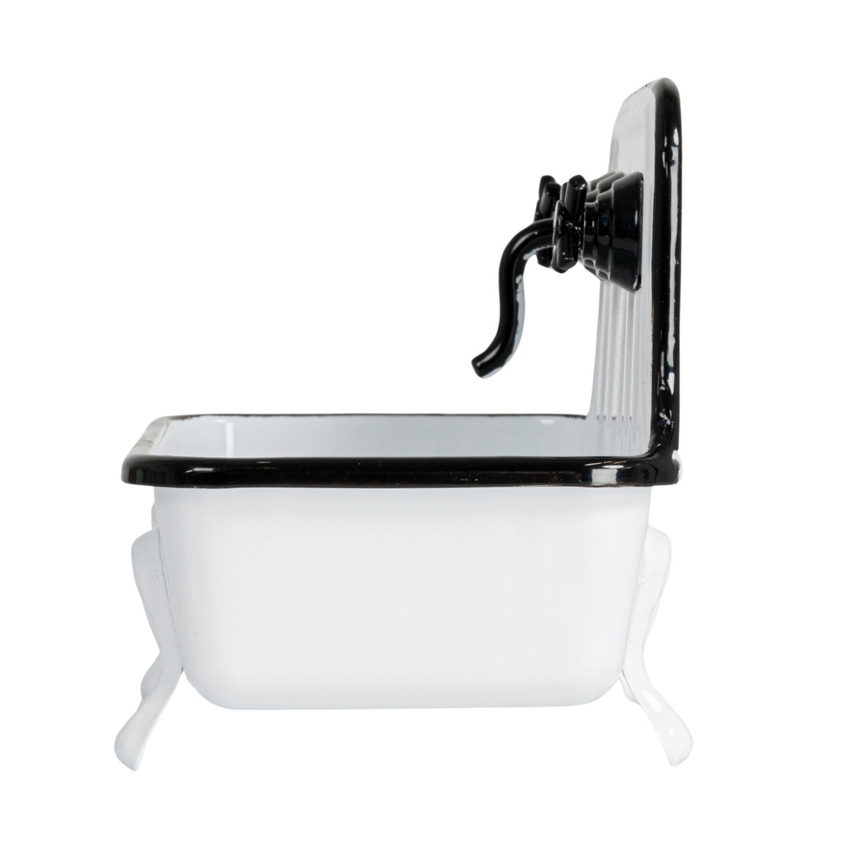 Black & White Enamel Finish Metal Sink Soap Dish with Faucet | Vintage Farmhouse Style