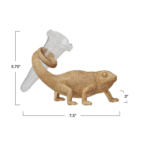 Gold Chameleon Bud Vase with Glass Tube