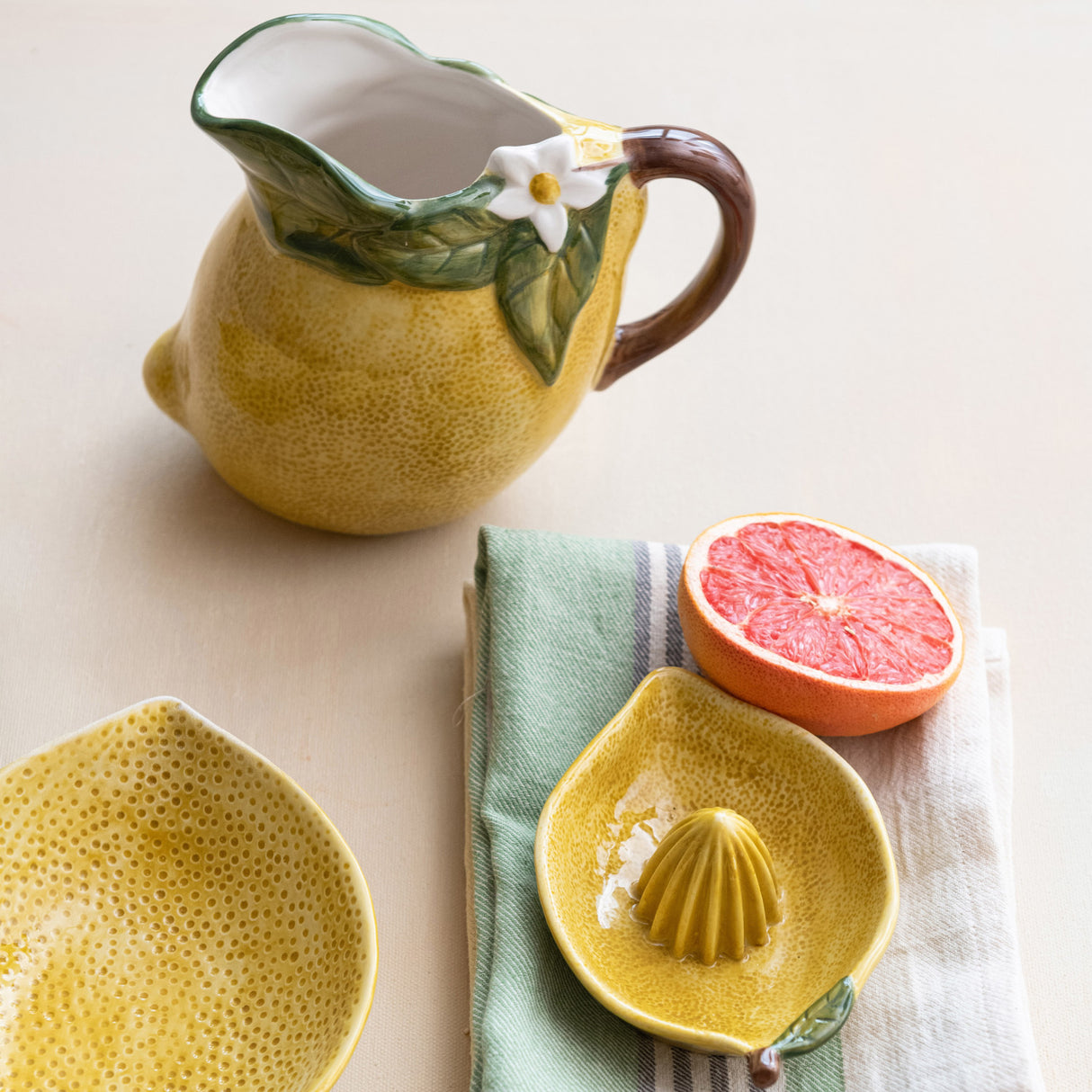 Hand-Painted Stoneware Ceramic Lemon Pitcher