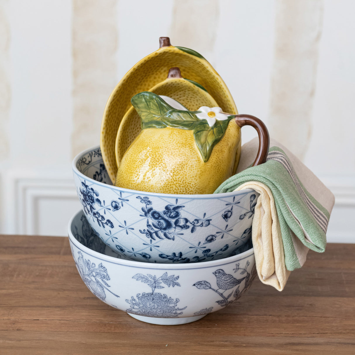 Hand-Painted Stoneware Ceramic Lemon Pitcher