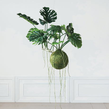 Hanging Faux Monstera Kokedama Plant