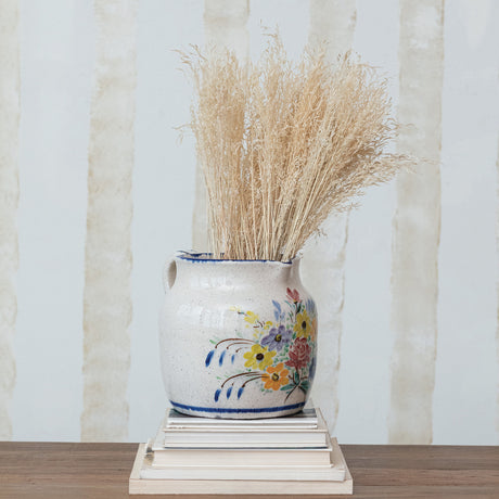 Floral Crackle Glaze Terracotta Pitcher