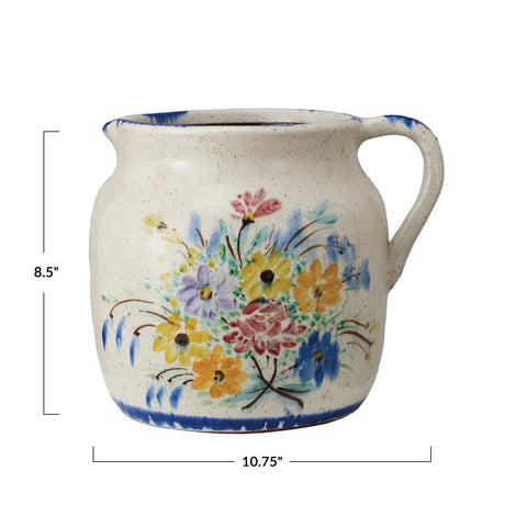 Floral Crackle Glaze Terracotta Pitcher
