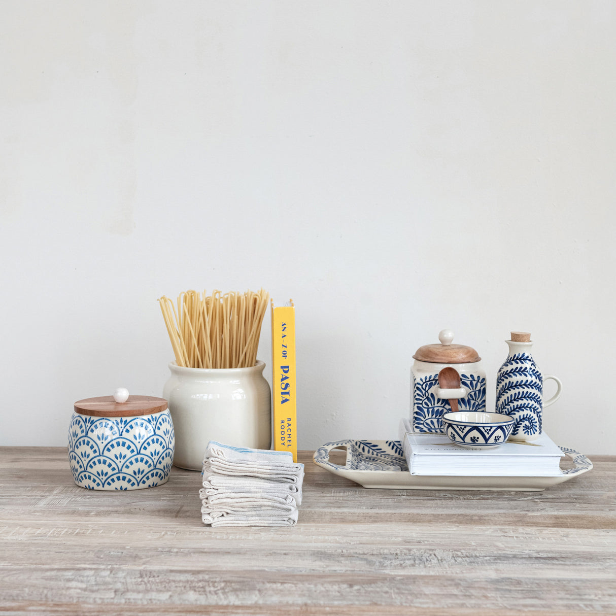 Hand-Painted Blue and Cream Stoneware Pinch Bowl
