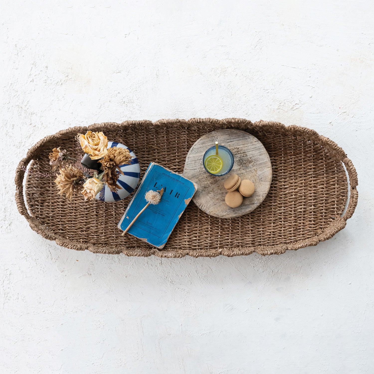 Hand-Woven Bankuan Scalloped Tray with Handles - Thumbnail 4