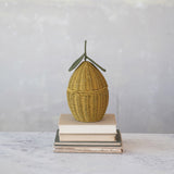 Hand-Woven Yellow Rattan Lemon Shaped Basket with Lid