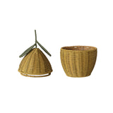 Hand-Woven Yellow Rattan Lemon Shaped Basket with Lid