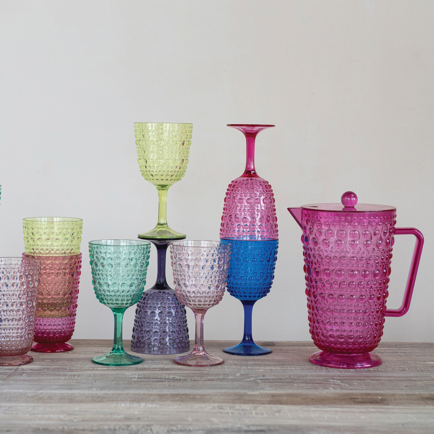 2 Quart Pink Acrylic Footed Pitcher with Lid & Raised Dots – Rust