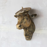 Antique Gold Aluminum Cow Head Wall Décor with Beret