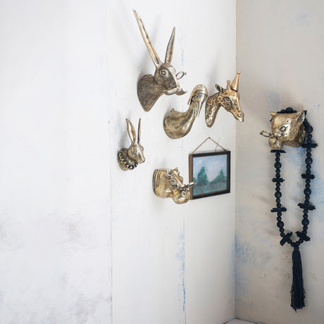 Brass Finish Cast Aluminum Leopard Head with Eyeglasses Wall Mount