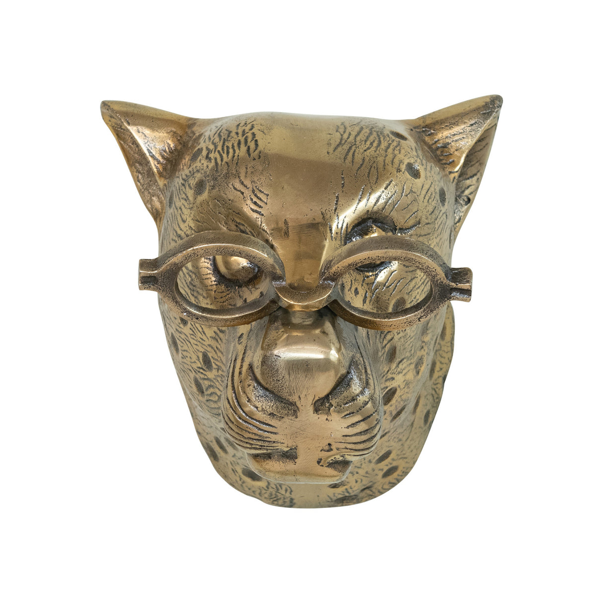 Brass Finish Cast Aluminum Leopard Head with Eyeglasses Wall Mount