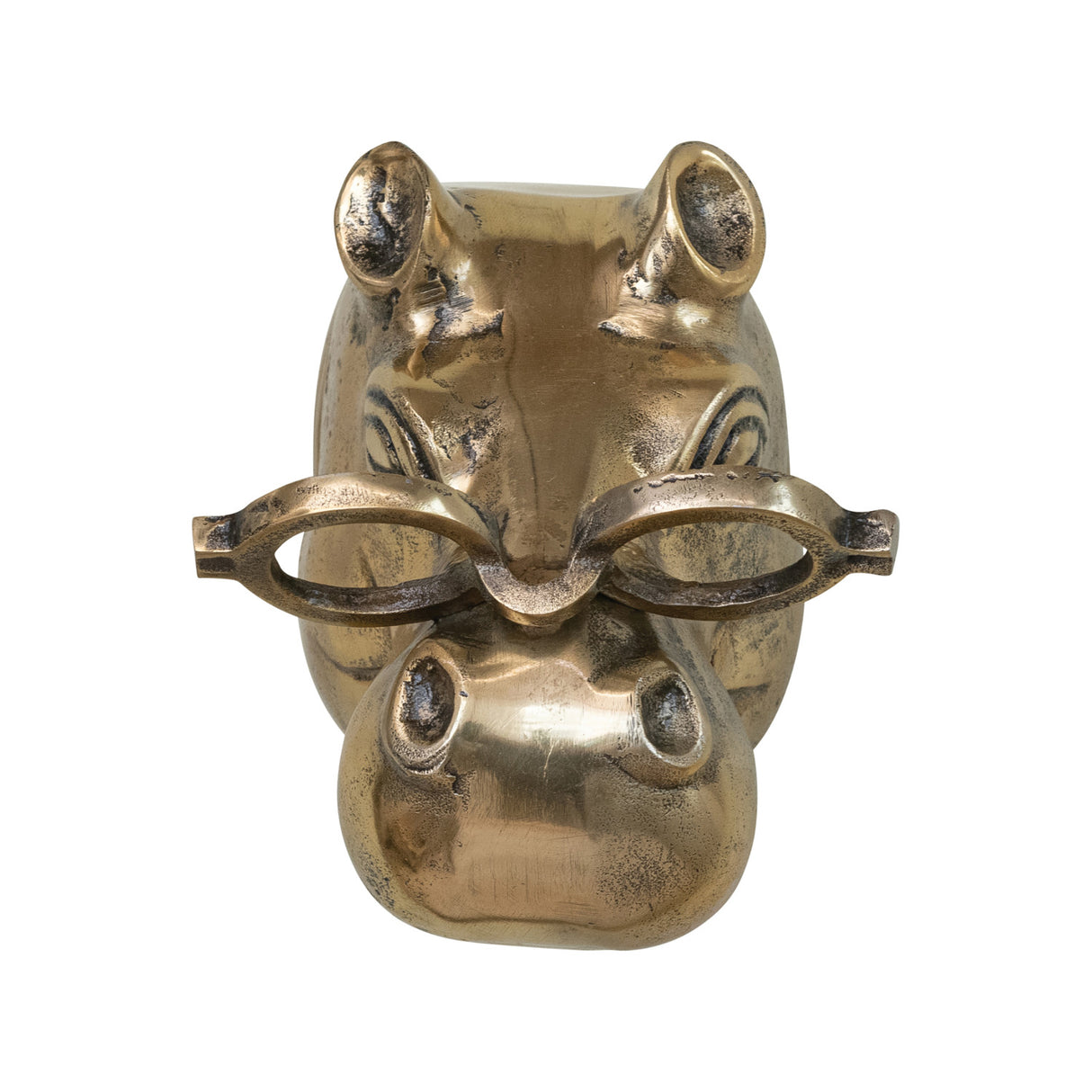 Brass Finish Cast Aluminum Hippo Head with Eyeglasses Wall Mount