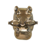 Brass Finish Cast Aluminum Hippo Head with Eyeglasses Wall Mount