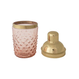 Gold Stainless Steel & Hand-Blown Pink Glass Hobnail Cocktail Shaker