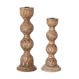Hand-Carved Mango Wood Taper Candle Holder | 2 Sizes