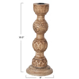 Hand-Carved Mango Wood Taper Candle Holder | 2 Sizes
