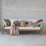 Embroidered Peacock & Floral Round Pillow | Indoor & Outdoor