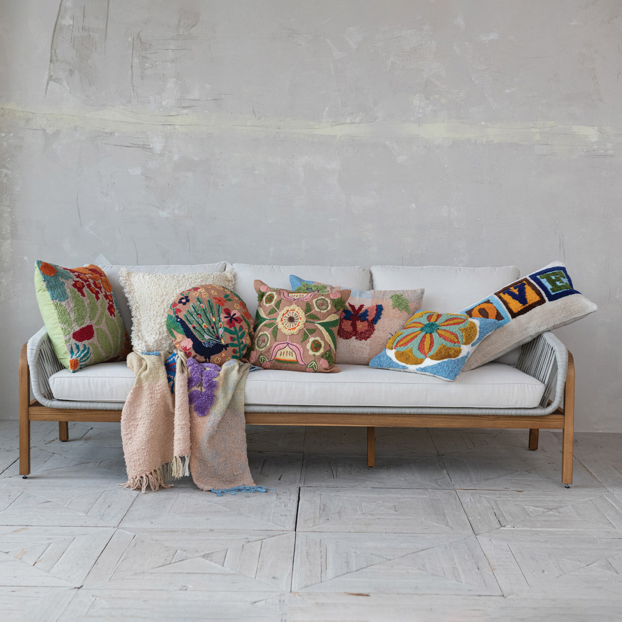 Tufted & Embroidered Butterfly & Insect Woven Thow Pillow