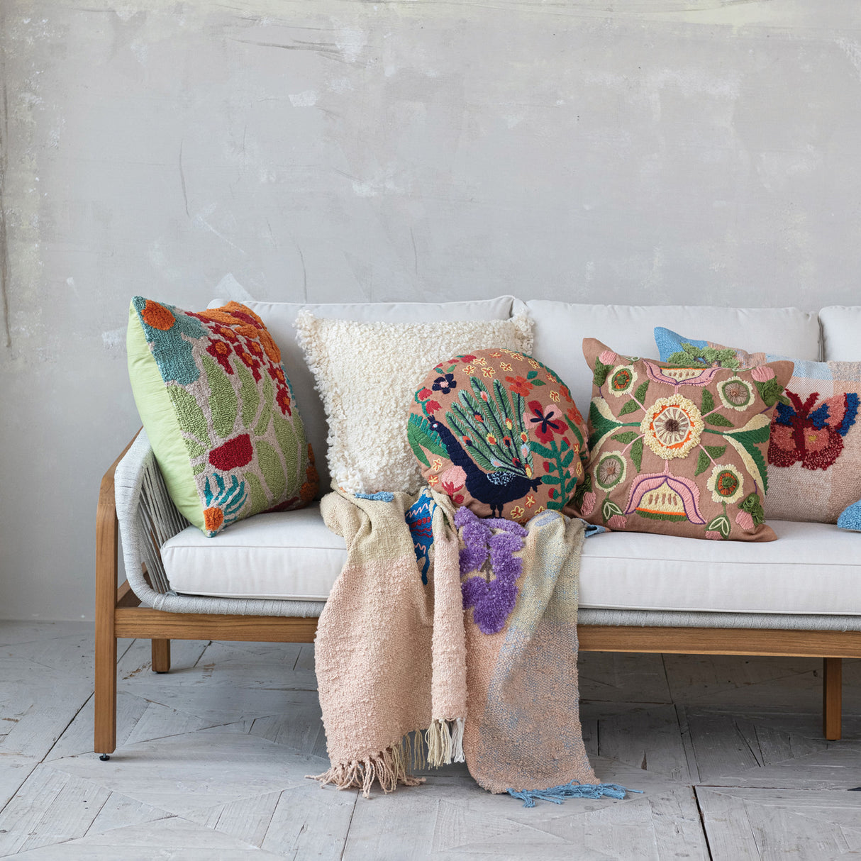 Tufted & Embroidered Butterfly & Insect Woven Throw Blanket | 60" x 50"