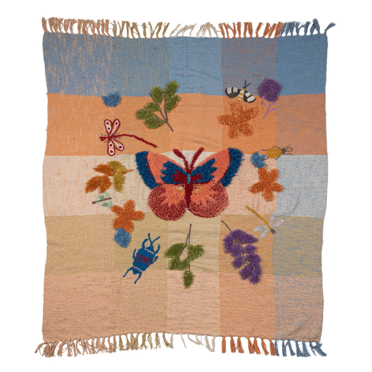 Tufted & Embroidered Butterfly & Insect Woven Throw Blanket | 60" x 50"