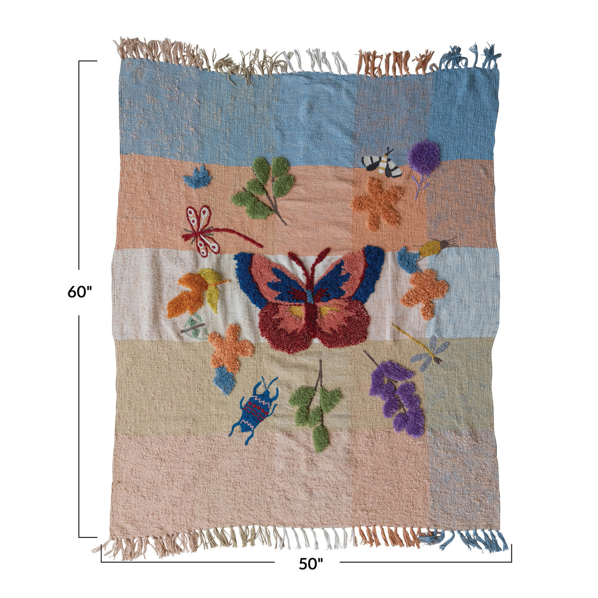 Tufted & Embroidered Butterfly & Insect Woven Throw Blanket | 60" x 50"