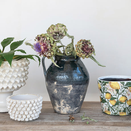 Distressed Reactive Glaze Terracotta Pitcher Vase