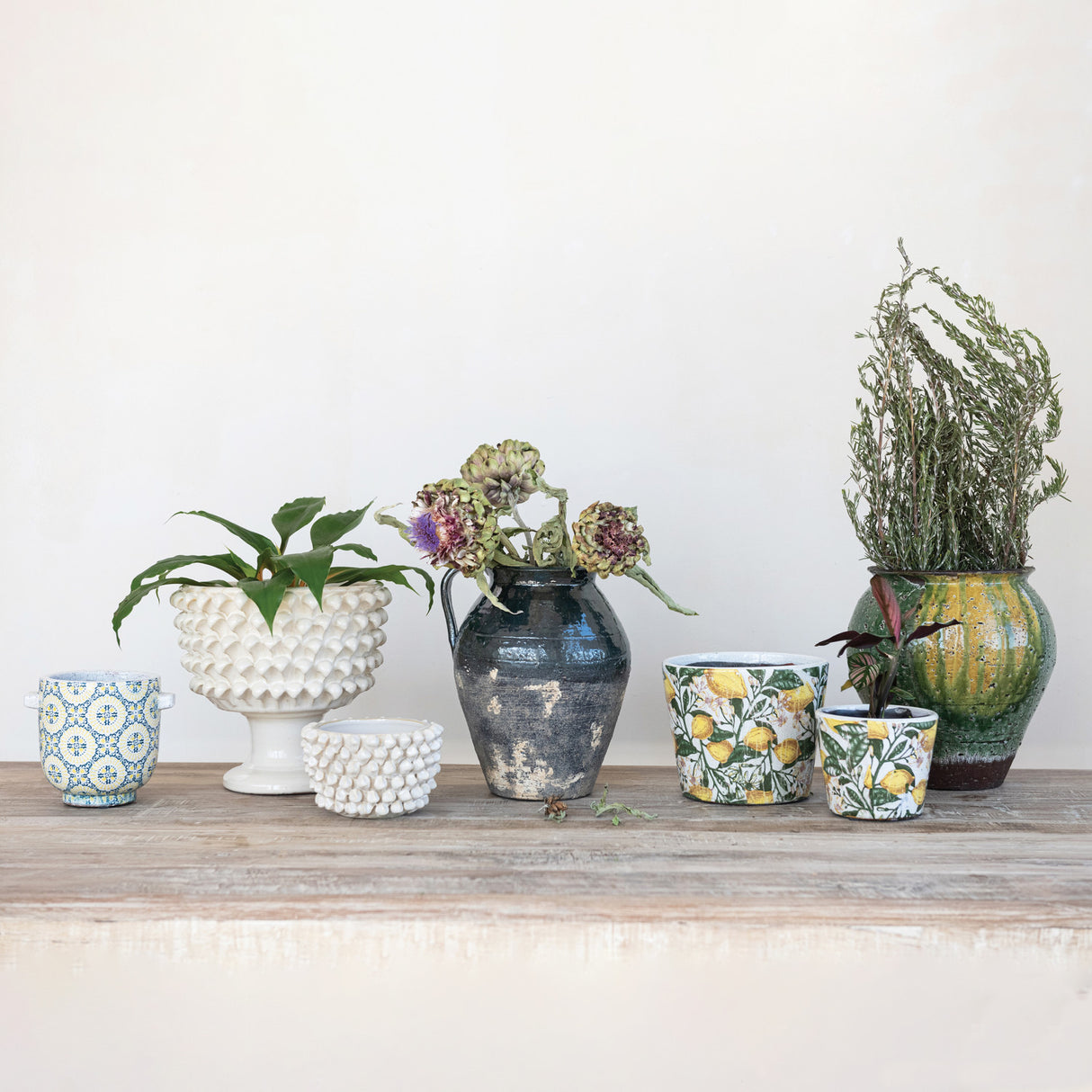 Distressed Reactive Glaze Terracotta Pitcher Vase