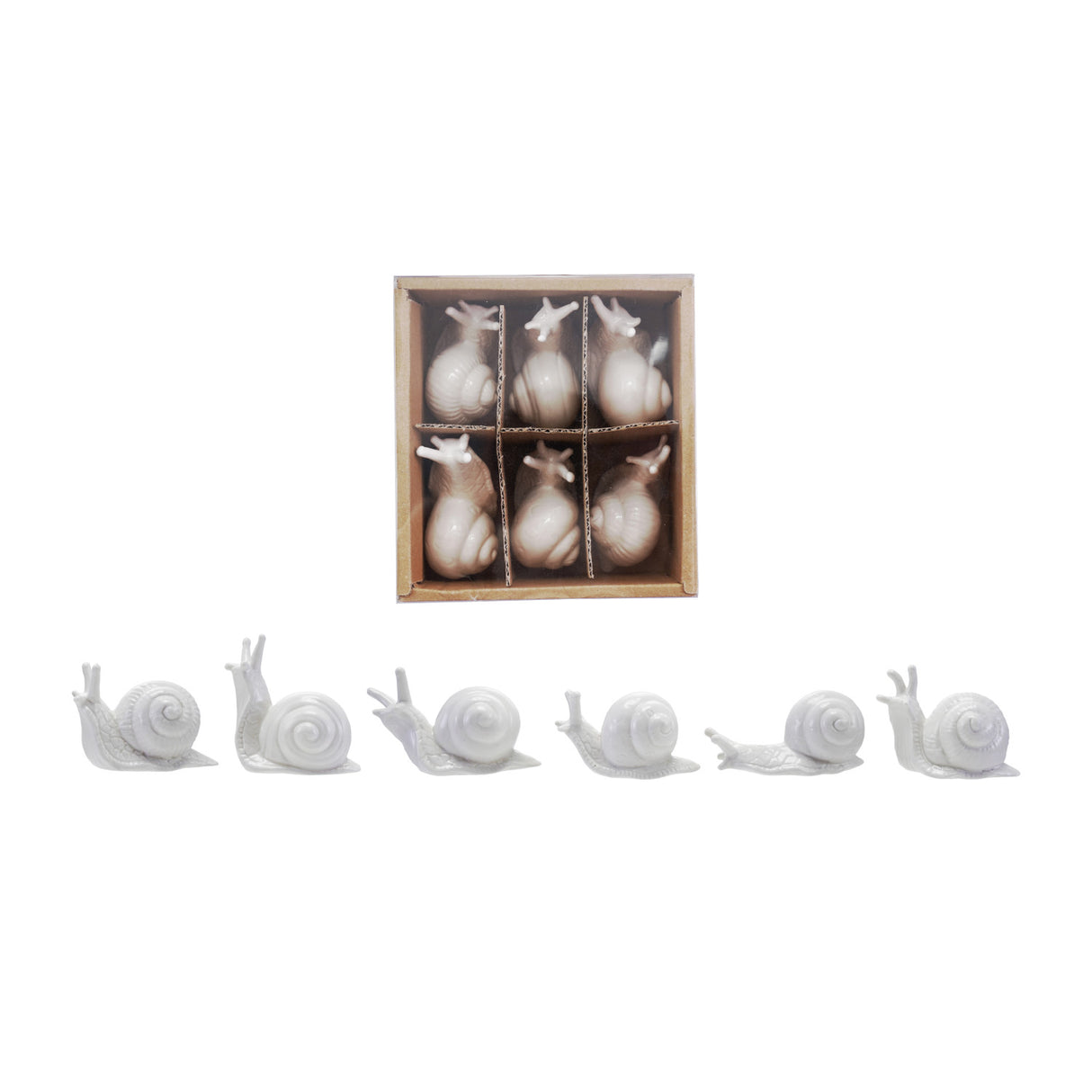 White Ceramic Stoneware Snail Figurines | Boxed Set of 6