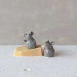 Grey Reactive Glaze Stoneware Mouse Figurine | 2 Styles