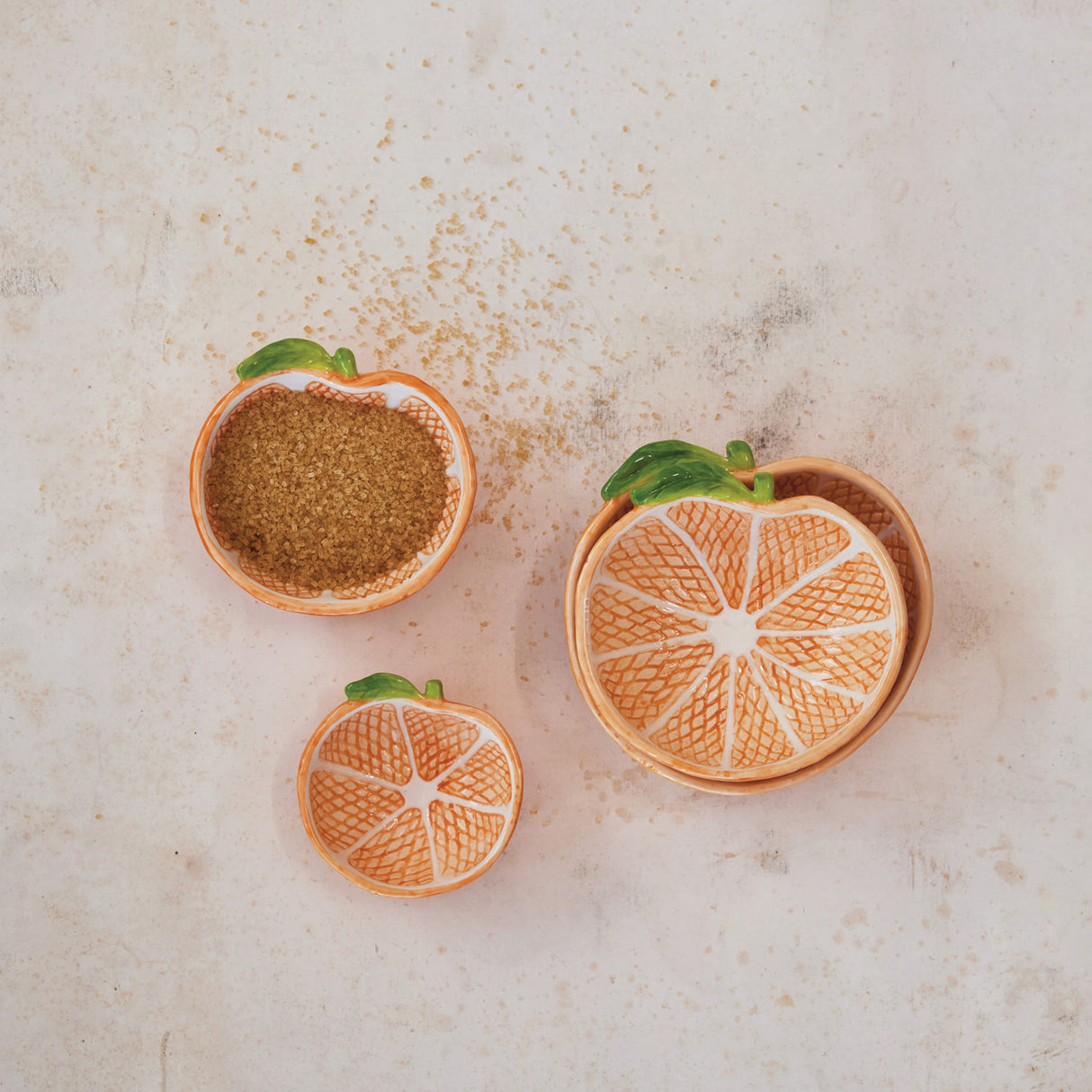 Hand-Painted Stoneware Clementine Shaped Measuring Cups | Set of 4