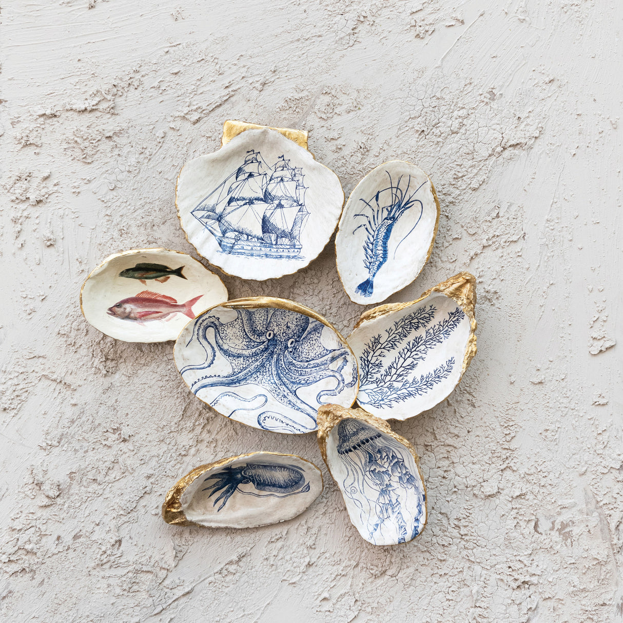 Blue & White Sea Life Shell Trinket Dish