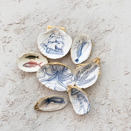 Blue & White Sea Life Shell Trinket Dish