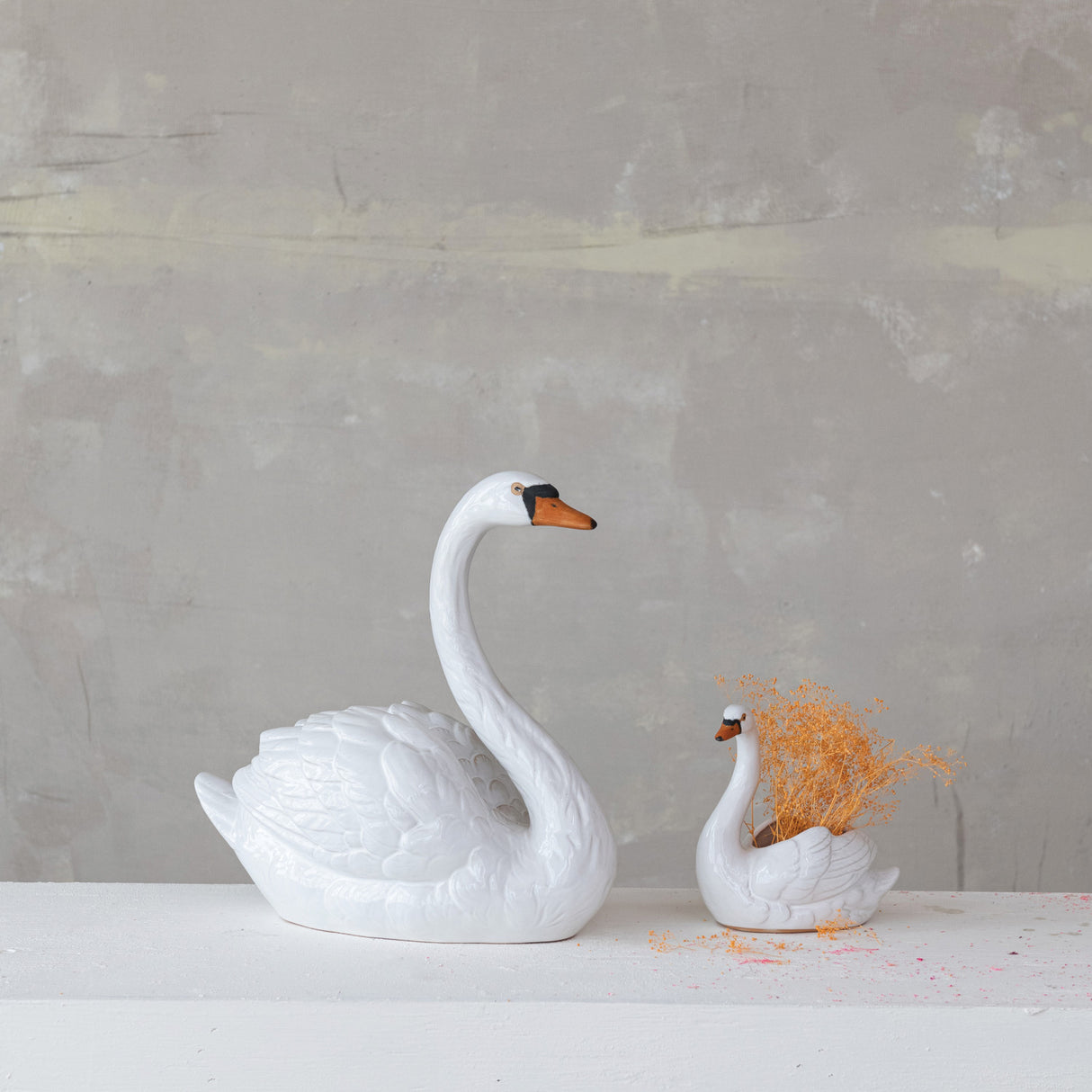 White Stoneware Ceramic Swan Figurine