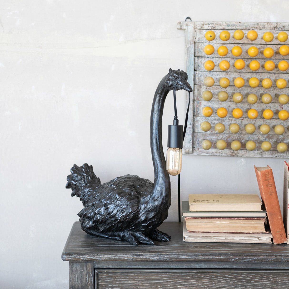 Black Resin Ostrich Table Lamp