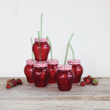 Strawberry Shaped Glass with Gingham Pattern Lid & Glass Straw