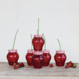 Strawberry Shaped Glass with Gingham Pattern Lid & Glass Straw