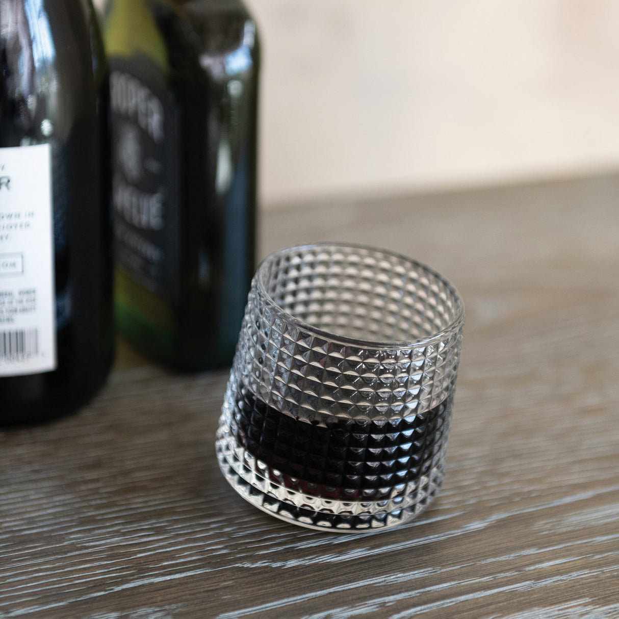Embossed Spinning Whiskey Drinking Glass | 4 oz.