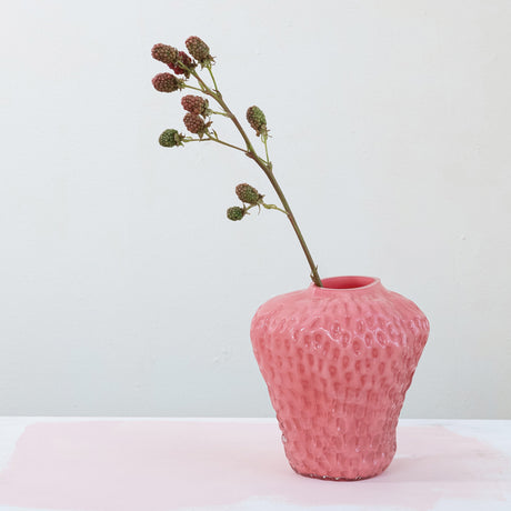 Opaque Pink Strawberry Shaped Glass Vase