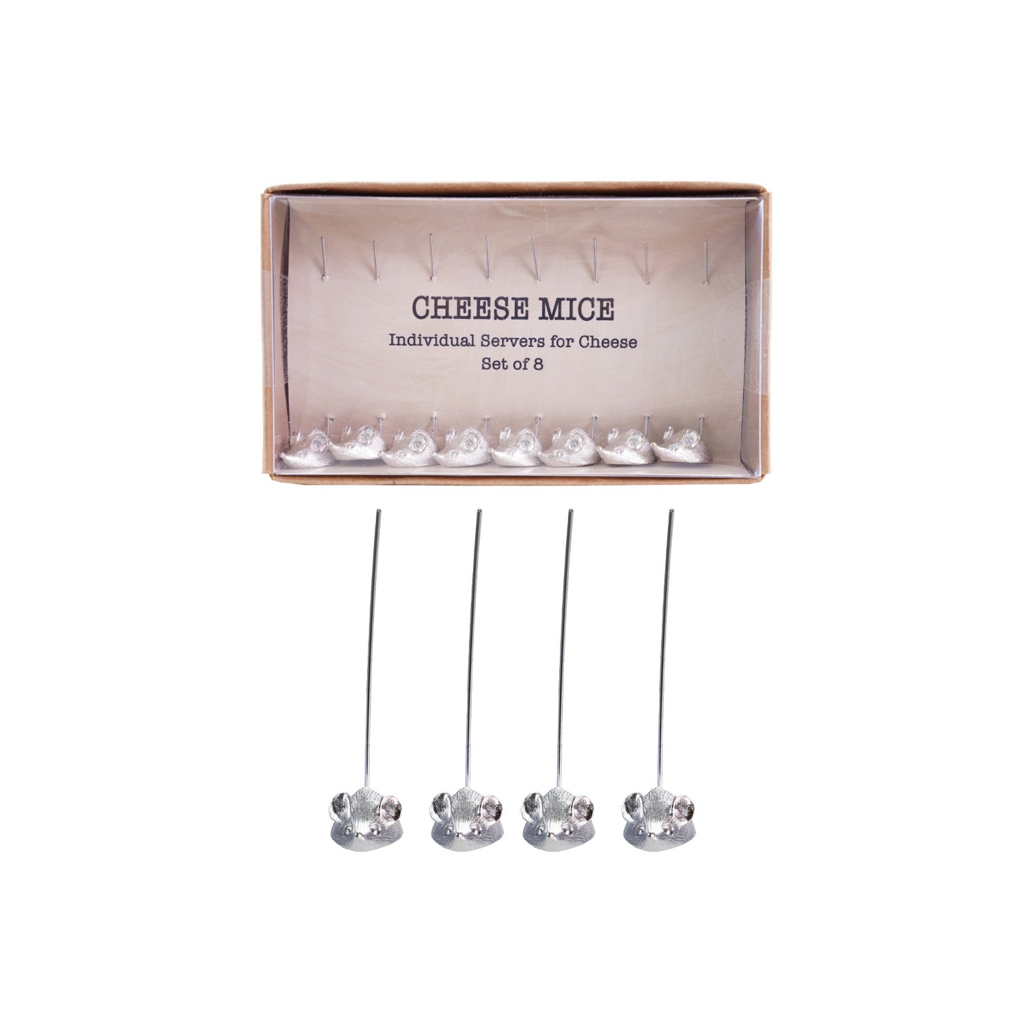 Vintage-Inspired Silver Zinc Cheese Server Mice Pick Set - Thumbnail 2