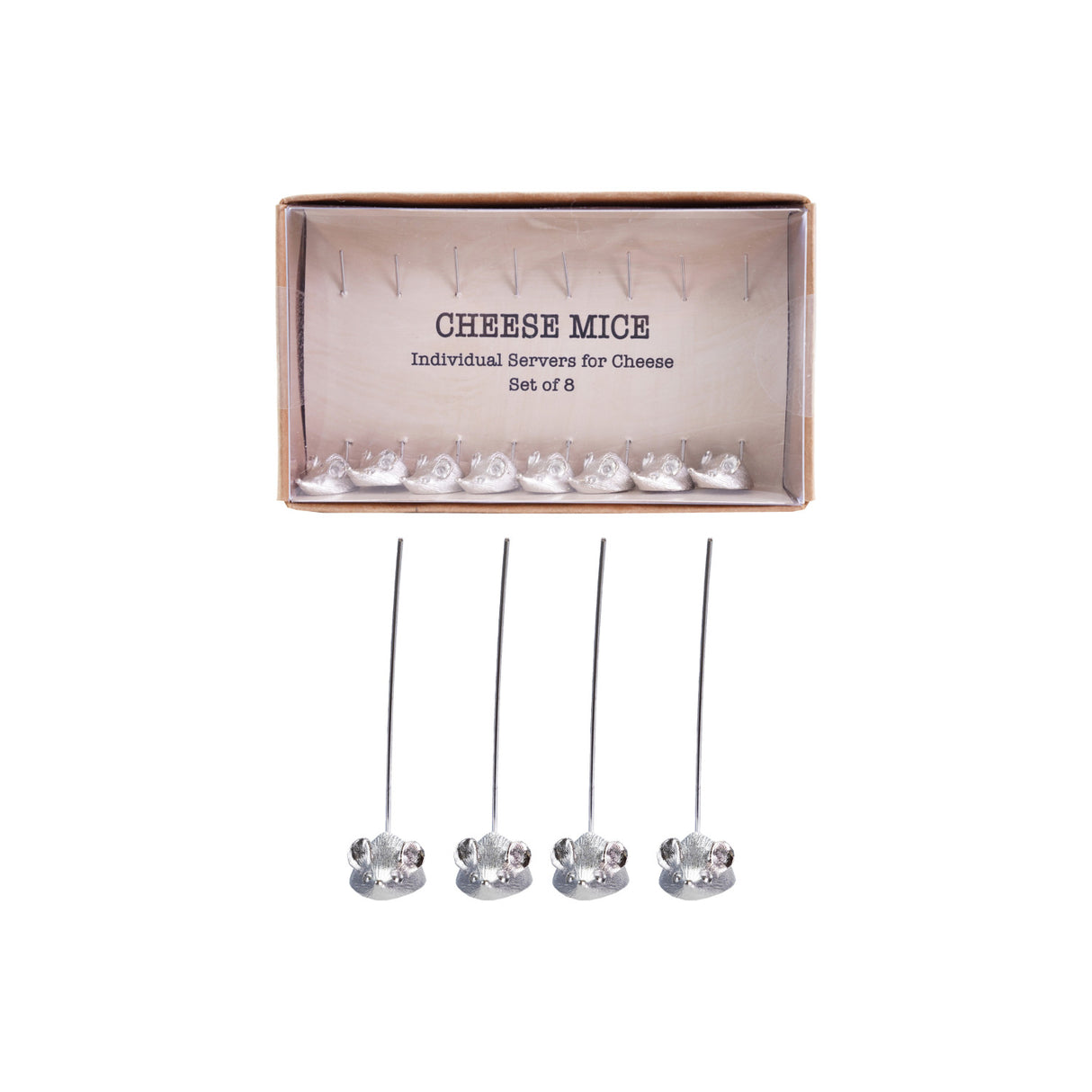 Vintage-Inspired Silver Zinc Cheese Server Mice Pick Set