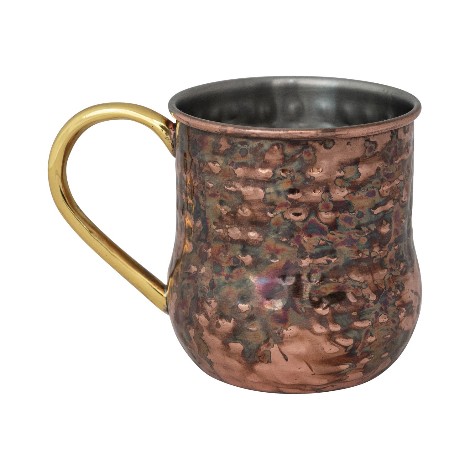 Oxidized Copper Hammered Mule Mug with Brass Handle - Thumbnail 2