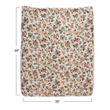 Floral Woven Cotton Throw Blanket with Sherpa Back