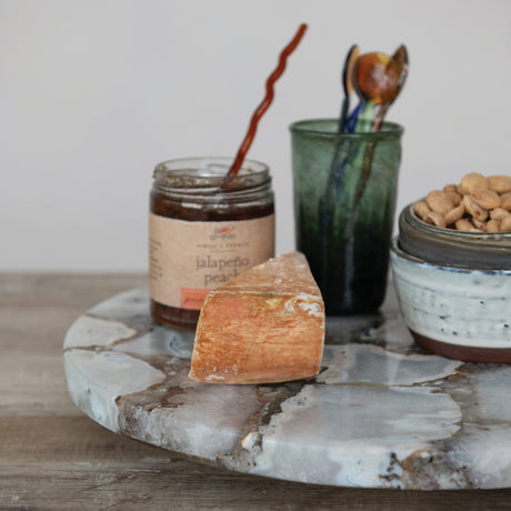 Natural Agate Lazy Susan with Mango Wood Base