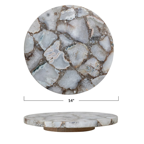 Natural Agate Lazy Susan with Mango Wood Base