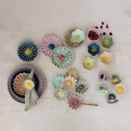 Ceramic Flower Shaped Bowl with Reactive Glaze