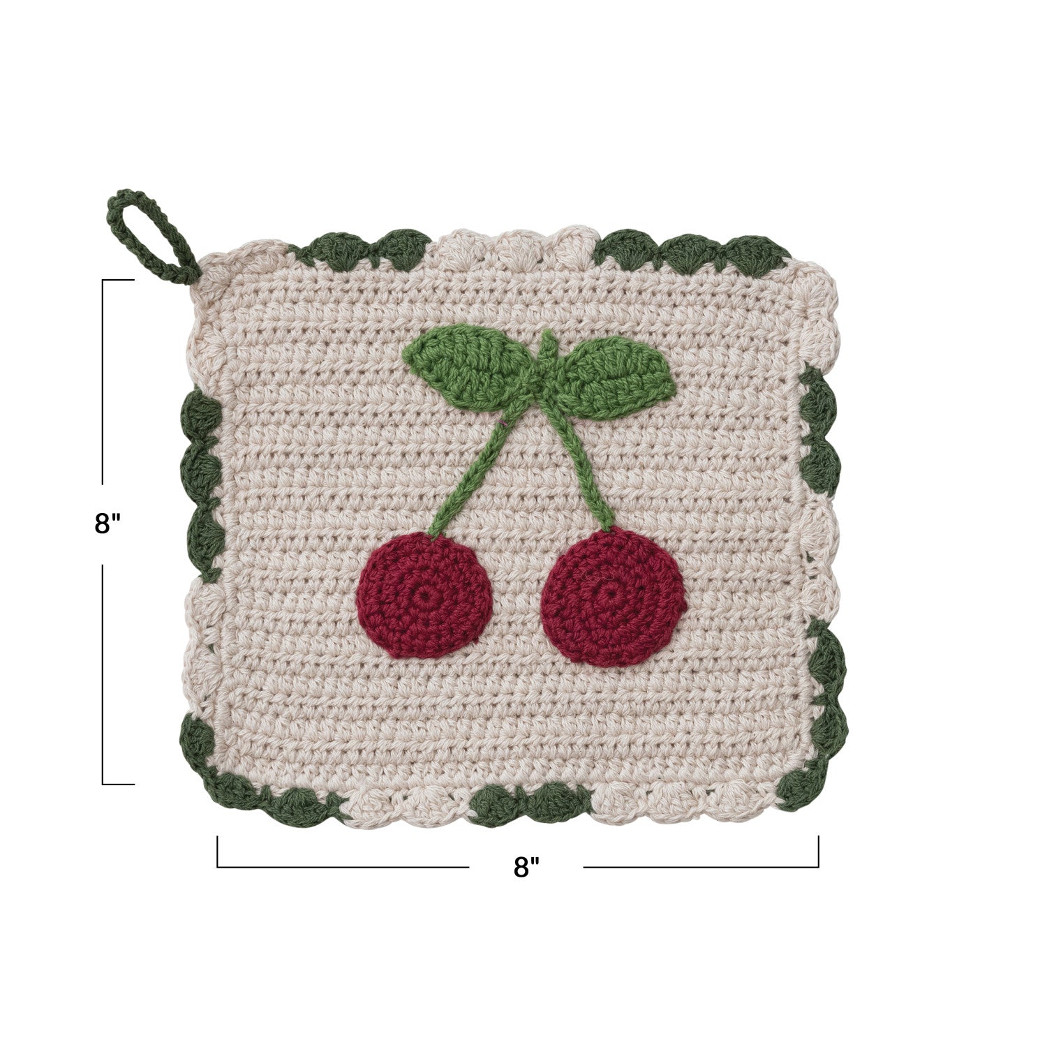 Crocheted Cotton Cherry Pot Holder - Thumbnail 2