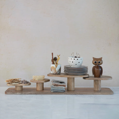 Mango Wood Serving Board with Pedestal Stands