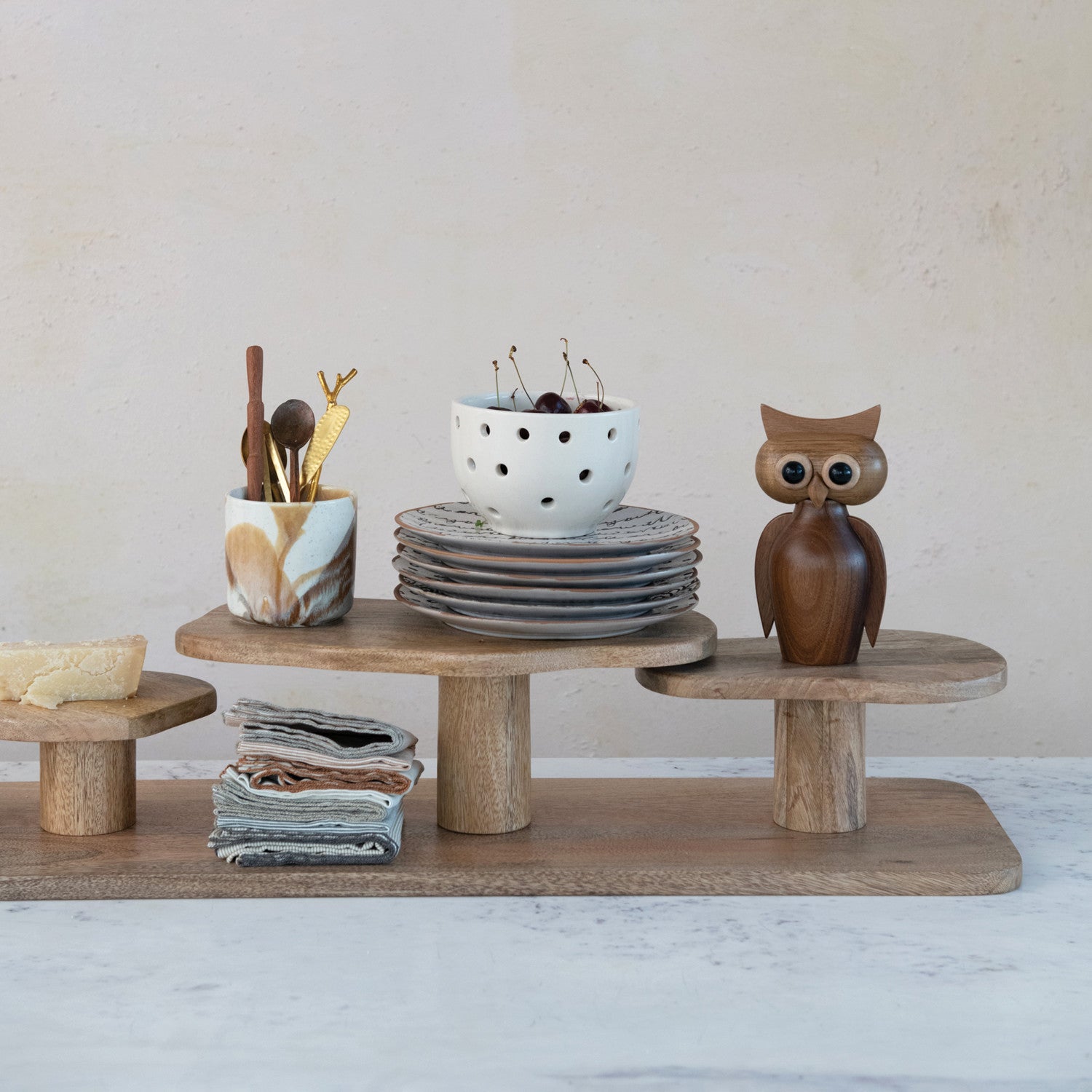 Mango Wood Serving Board with Pedestal Stands - Thumbnail 5