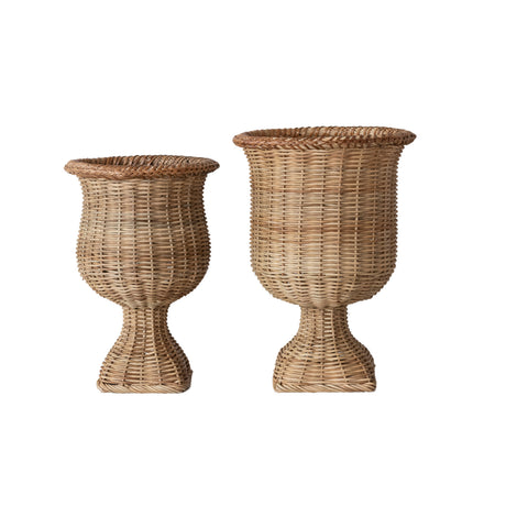 Woven Rattan Pedestal Urn